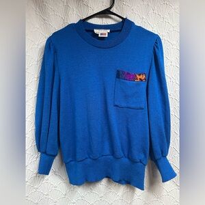 Vintage Blue Anthony Sicari Size 10 Sweater with Floral Pocket